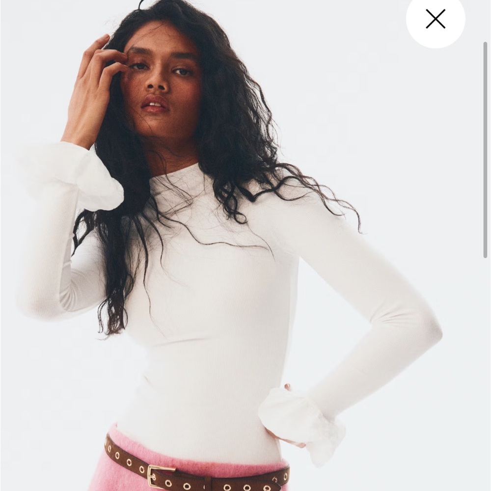 H&M RIBBED White Long sleeve JERSEY TOP size XXS NWT